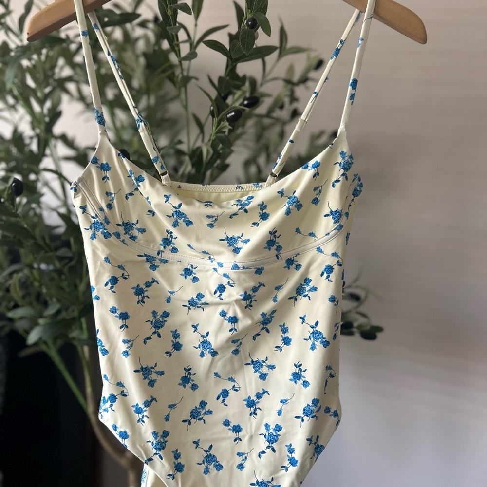 Floral Blue and Cream Women's One Piece Swimsuit